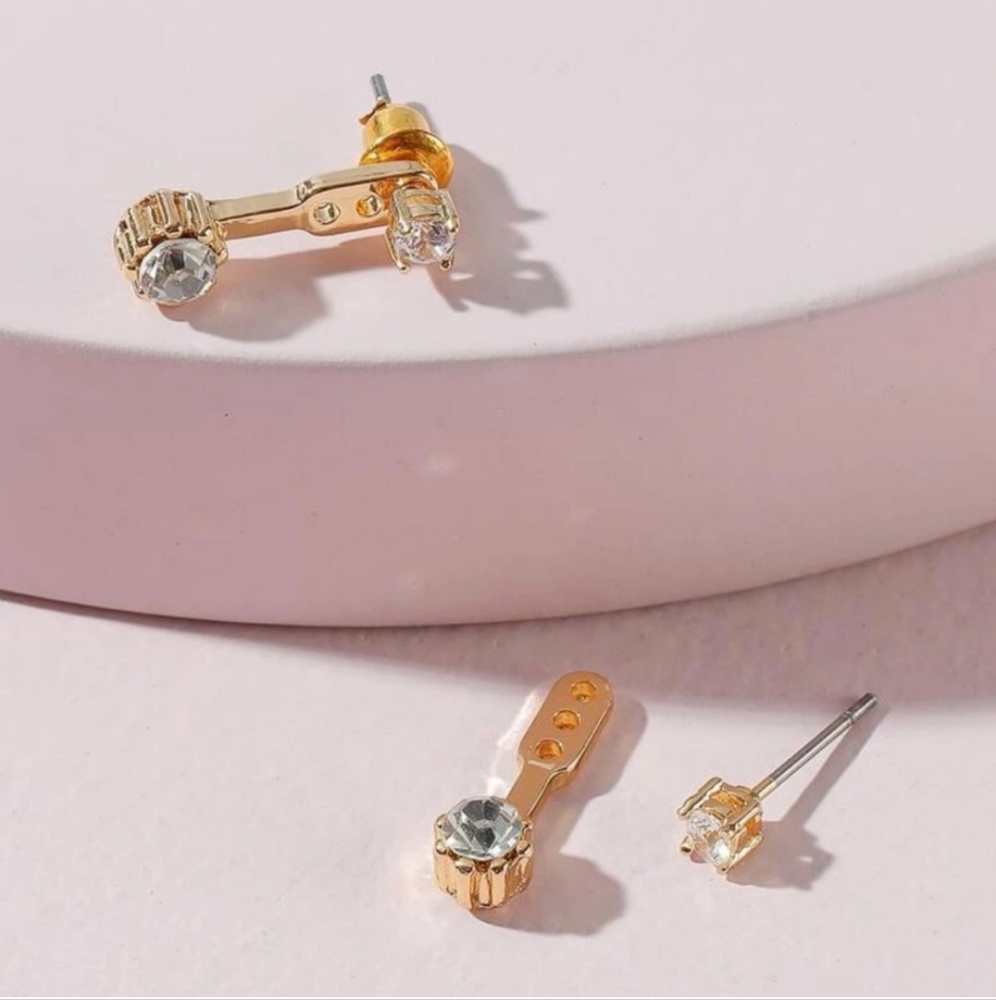 Gold Rhinestone Ear Jacket Earrings - Picture 2 of 4